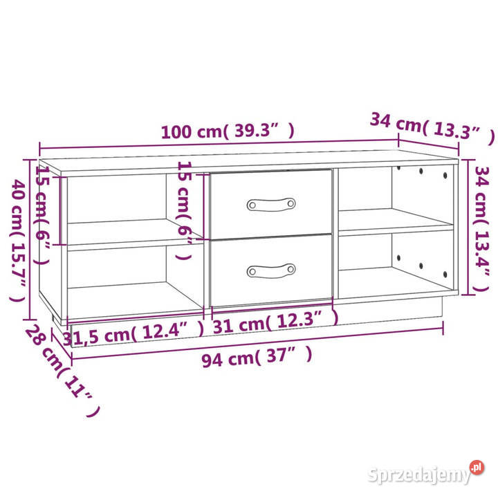 Szafka pod TV miodowy brąz 100x34x40 lite drewno RTV Warszawa sprzedam