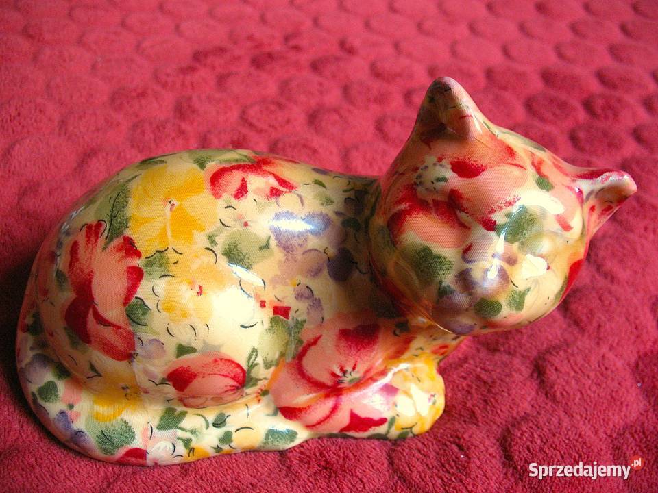 KOT w kwiaty malowany 11 x 18 x 10 Figurka z Siedlce