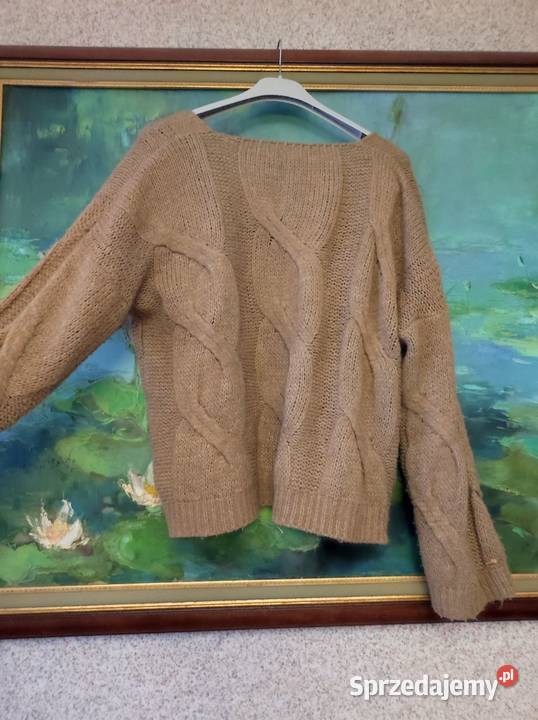 Italy włoski sweter w warkocze pleciony ciepły brązowy/beżowy Kielce