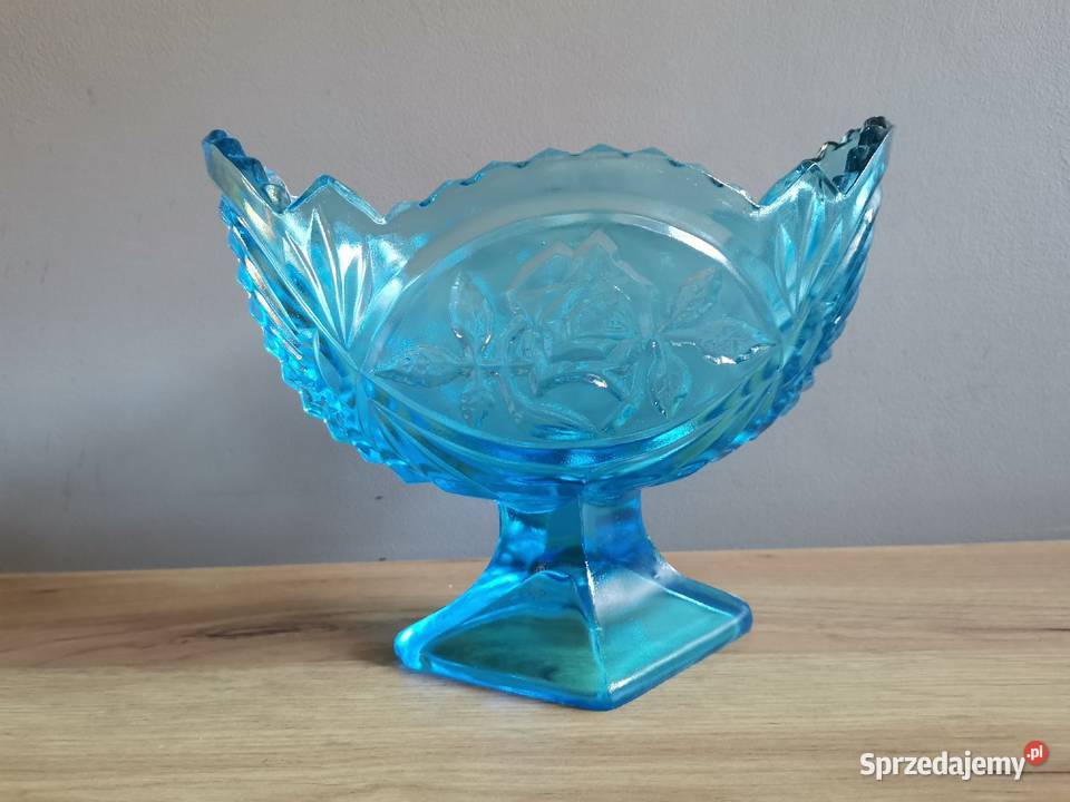 Stara turkusowa nieużywana żardiniera Róża szkło Siemianowice Śląskie