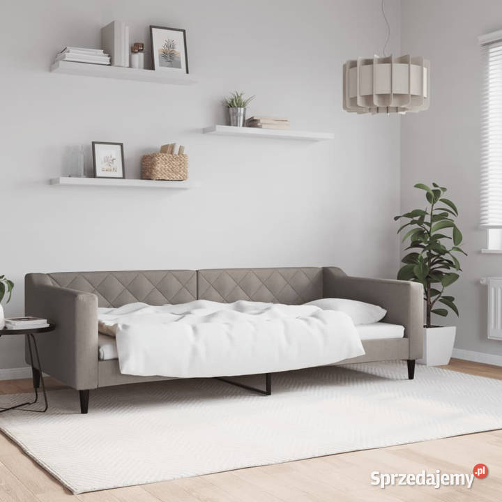 Sofa z funkcją spania kolor taupe obita tkaniną Łóżka i materace