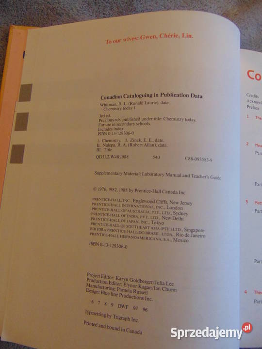 Chemistry Today 1 Third edition Zinck Whitman Lublin