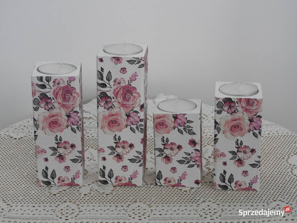 Świeczniki zestaw drewniane decoupage handmade Bytom sprzedam