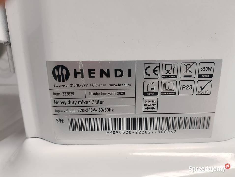 Mikser planetarny Hendi 222829 7 L 650 W z Wrocław sprzedam