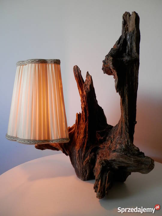 Lampa wykonana ze skamieniałego drewna unikatowy Dom i Ogród Szczecinek