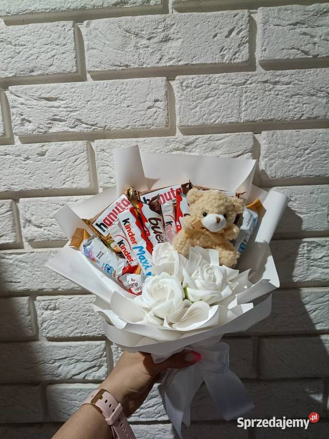 Słodki box Bukiet kinder z misiem Prezent na Konin