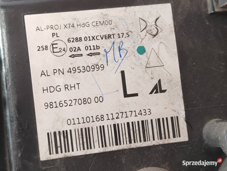 Lampa Full LED Lewy Przód Citroen DS7 Crossback wielkopolskie Pleszew