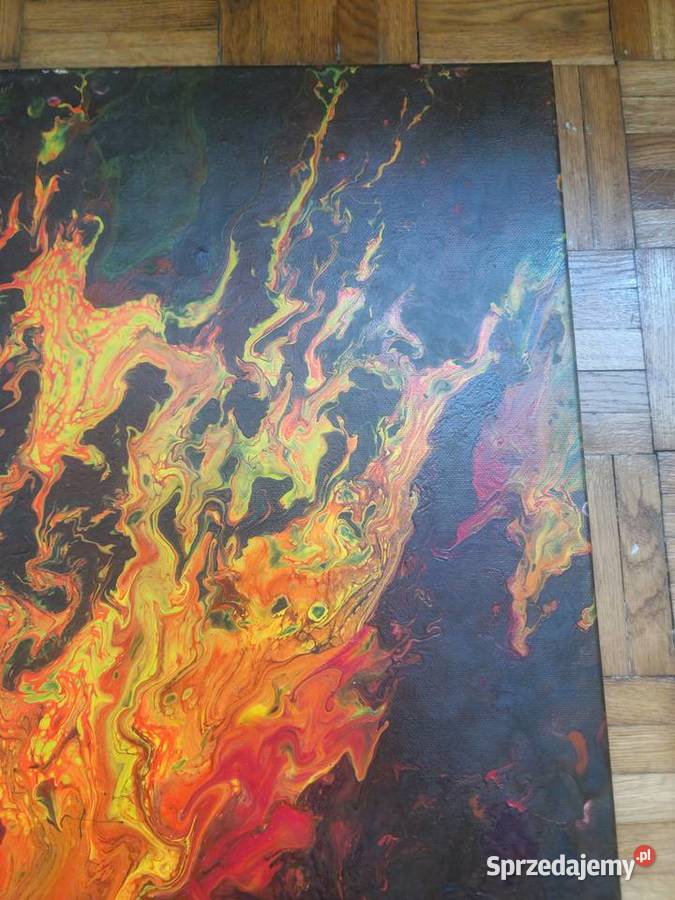 Obraz Płonące Serce ręcznie malowany pouring wielokolorowy Ciechanów