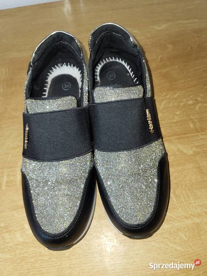Stylowe Slipon sneakersy z połyskiem Kąśna Górna