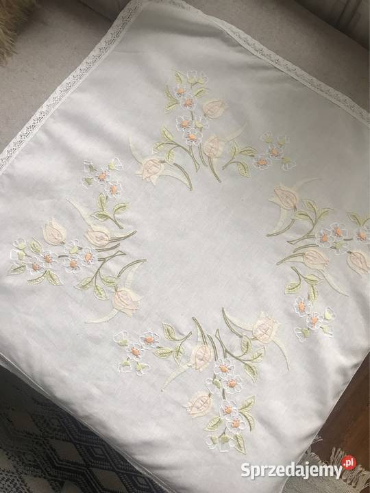 Obrus serweta retro ręcznie haftowany pastelowe Warszawa