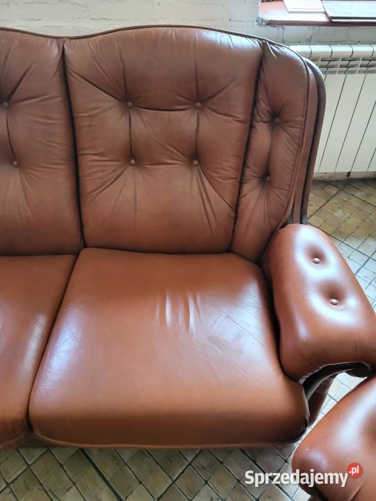 Wypoczynek skórzany kanapa 3 osobowa z dwoma