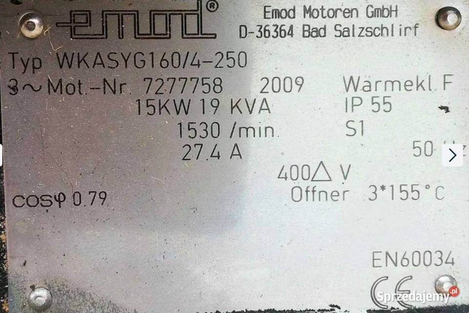 Silnik 3 fazowy 400 V 15 kW 19 KVA chłodzony Poznań