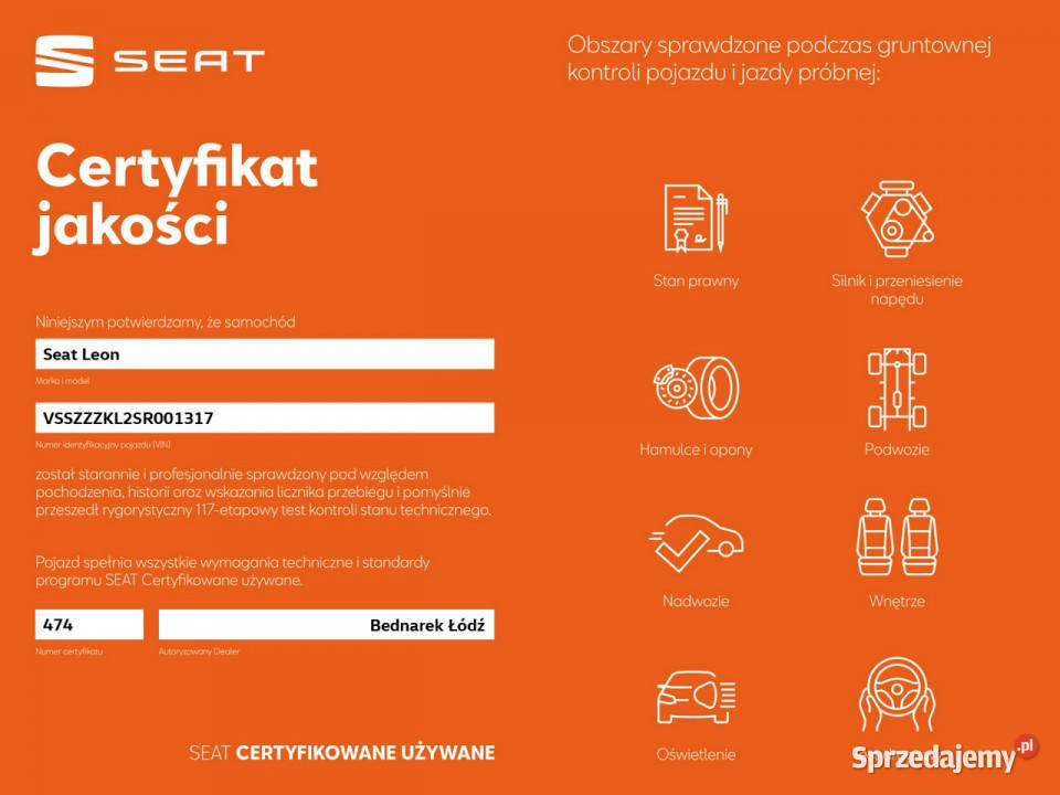 Seat Leon Bezwypadkowy Salon Polska Serwis ASO nawigacja Łódź sprzedam