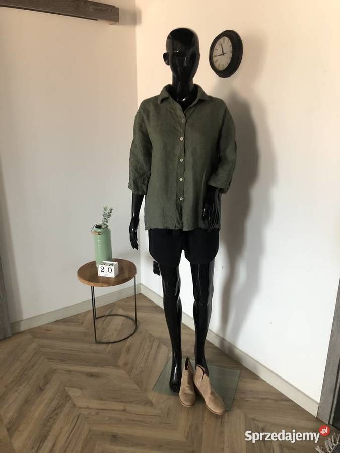 Lniana koszula khaki lniana koszula na guziki dolnośląskie Lubań sprzedam