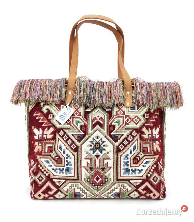 Torebka duża bawełniana tkana AZTEC frędzle a4 Gdańsk