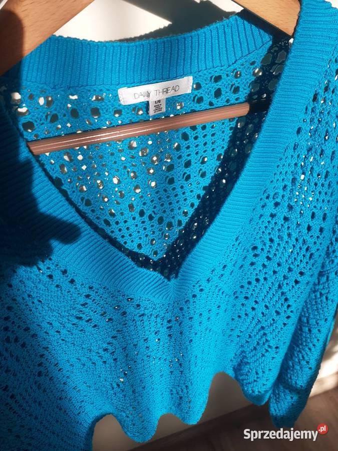 sweter ażurowy turkusowy M L bawełniany Gdańsk