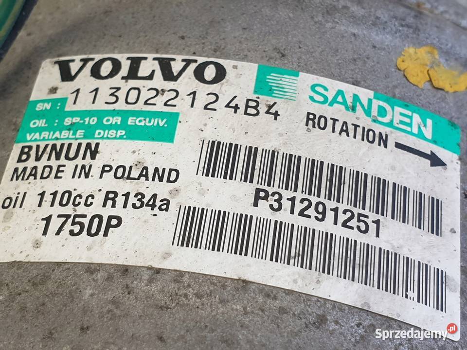 SPRĘŻARKA KLIMATYZACJI Volvo S60 II 16 D2 lubelskie Chełm