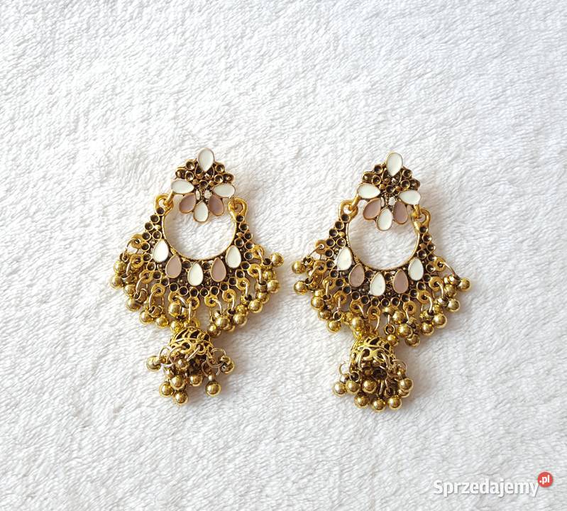 Kolczyki boho złoty kolor beżowy retro bohemian Szczecin