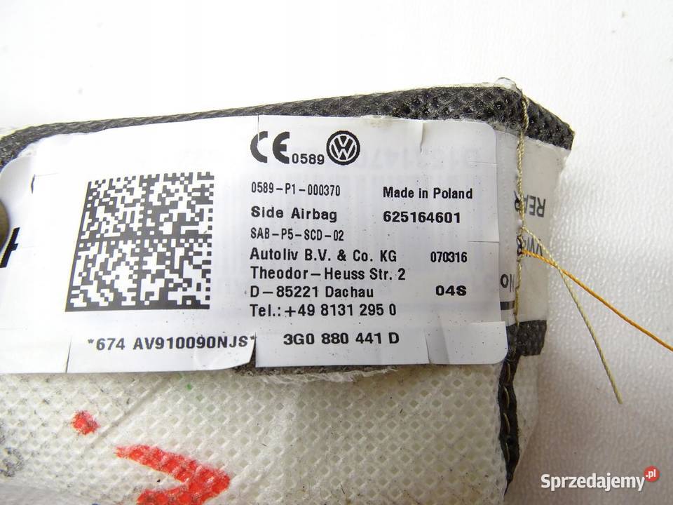 PODUSZKA POWIETRZNA AIRBAG LEWA TYŁ TYLNA KANAPY sprzedam