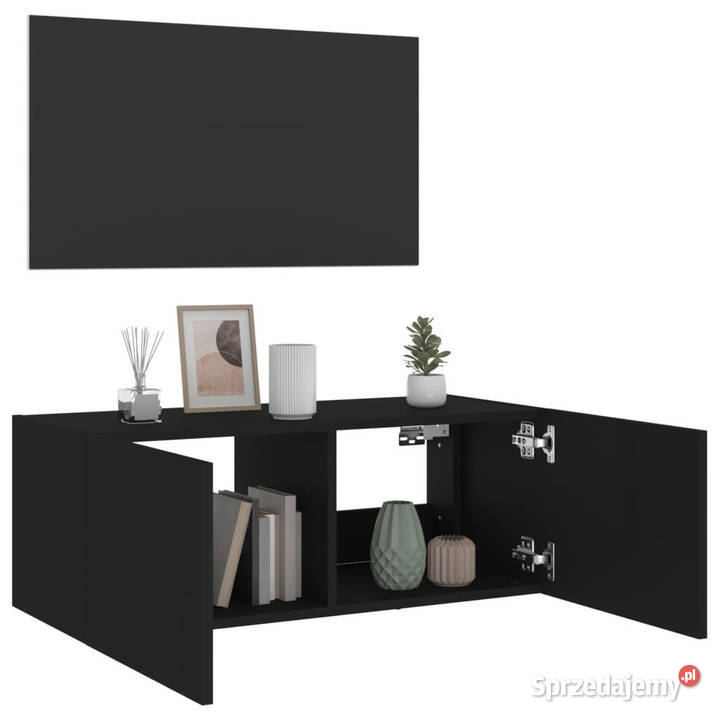 Ścienna szafka TV z LED czarna 80x35x31 WM837283 mazowieckie Warszawa