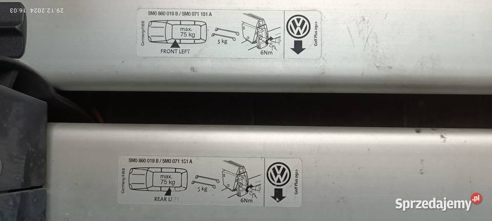 Bagażnik alu bazowy Vwagen Golf Plus 2009 w górę Ostrzeszów