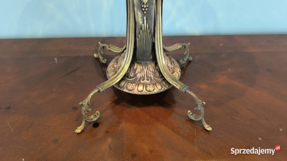 Piękna mosiężna patera z kryształowym szkłem Łódź