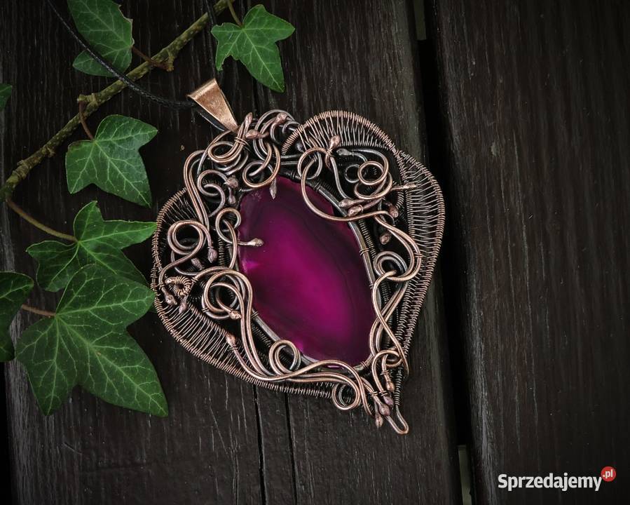 Unikatowy wisior różowy agat rękodzieło Kraków