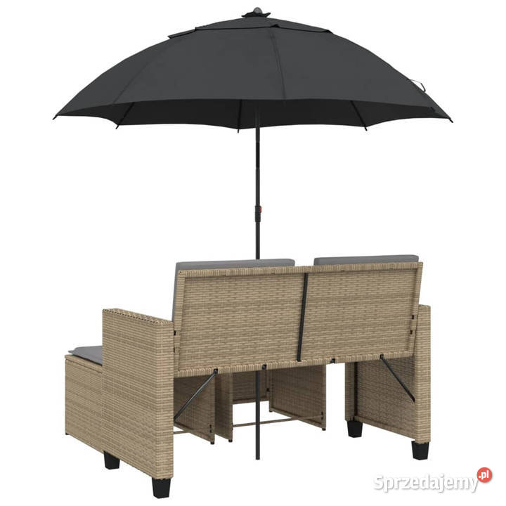 2os sofa ogrodowa z parasolem i stołkami beżowa
