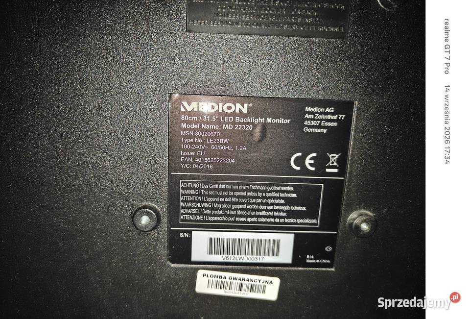 Uszkodzony Monitor 315 Medion MD 22320 świeci Monitory i projektory Mielec
