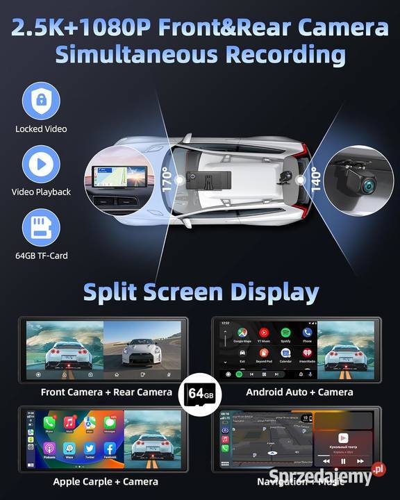 MONITOR SAMOCHODOWY 1026 CARPLAY ANDROID AUTO śląskie Zawiercie