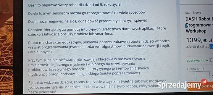 Robot edukacyjny Dash Wonder Workshop nowy Edukacyjne Gdańsk