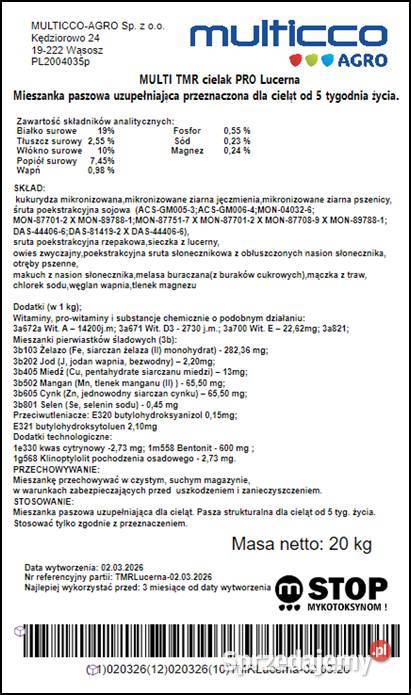 Suchy TMR z Lucerną Cieląt 1000 PREMIUM Wysokie Olszewo-Góra
