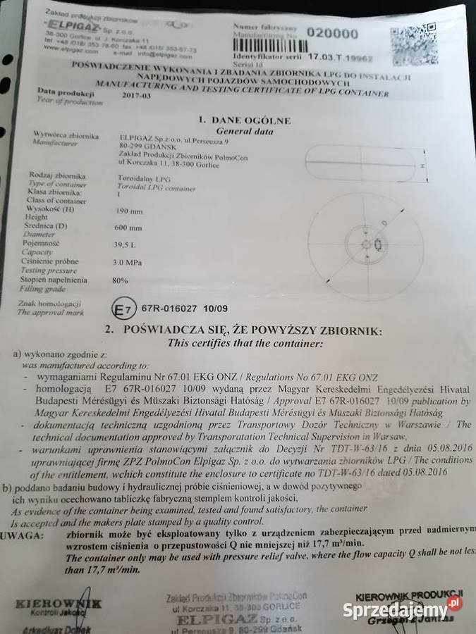 Butla LPG WAŻNA do 2027 osobowe lubelskie Rybczewice Drugie