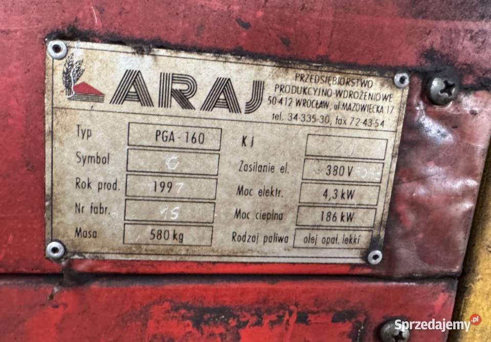 ARAJ PGA160 186KW piec nadmuchowy olejowy Kruszyn Krajeński
