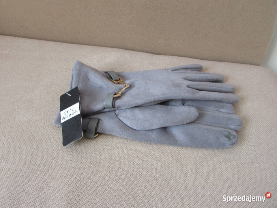 rękawiczki damskie eleganckie szare welurowe S M Dla kobiet Kraków