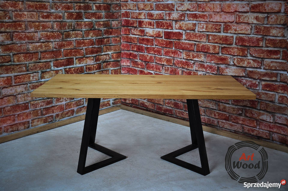 Stół dębowy, stół loftowy, stół z podstawą stalową