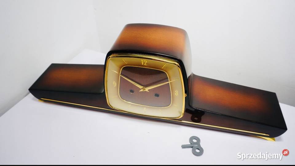 Piękny Zegar Kominkowy Art deco FHS Germany drewno Grupa