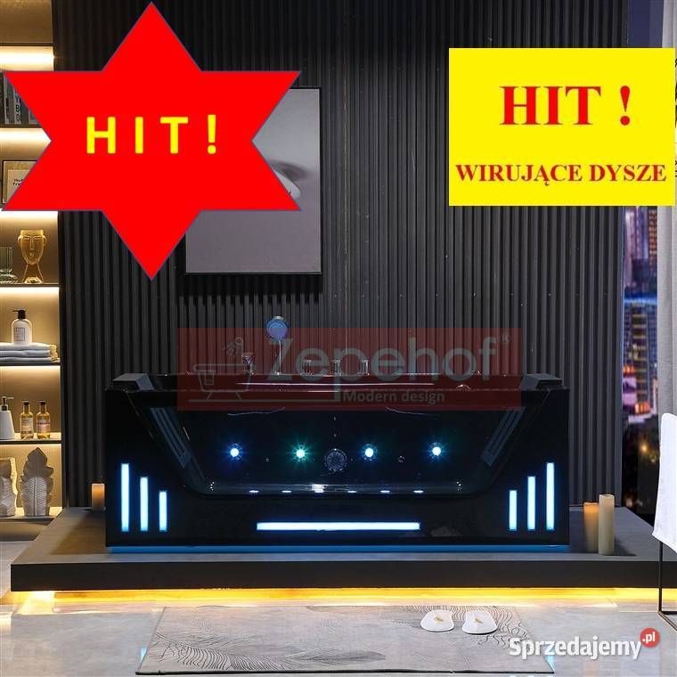 Czarna wanna z hydromasażem EB7066 prostokątna Grabówka