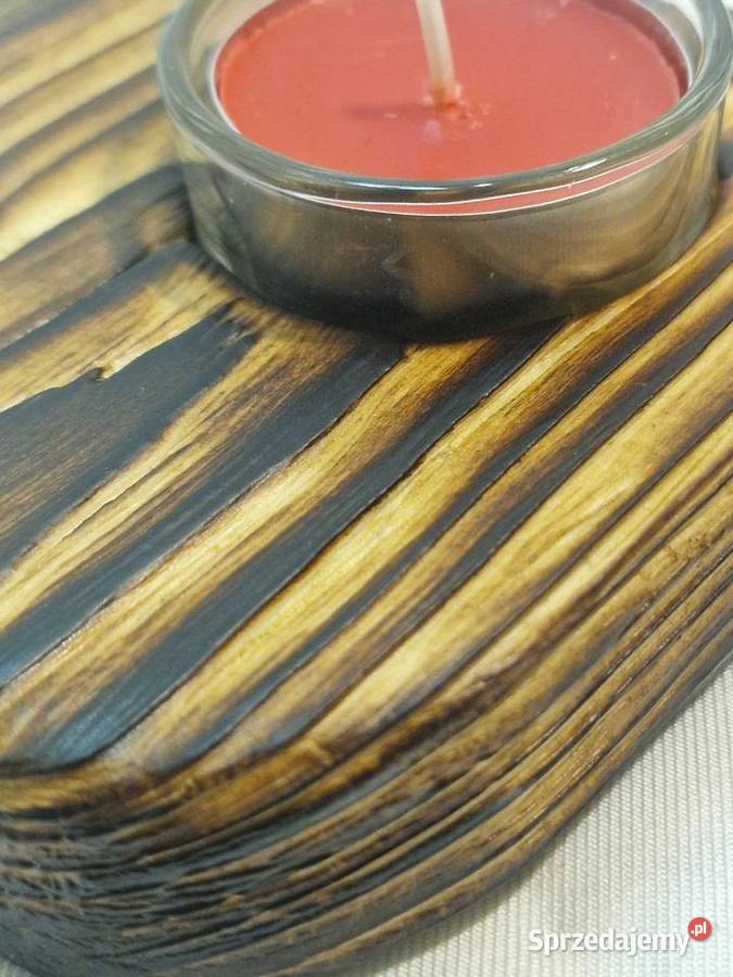 Świecznik drewniany serce naturalny na tealight Sępopol