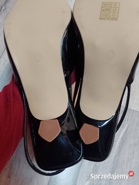 4243 CZARNE czółenka wieczorowe z odkrytą piętą skóra ekologiczna małopolskie Kraków