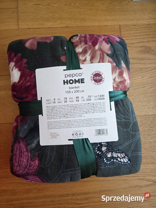 Zielony miękki kocyk w kwiaty motyle Liszki sprzedam