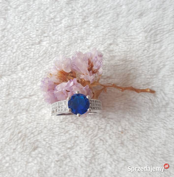 Nowy pierścionek srebrny kolor niebieska Szczecin