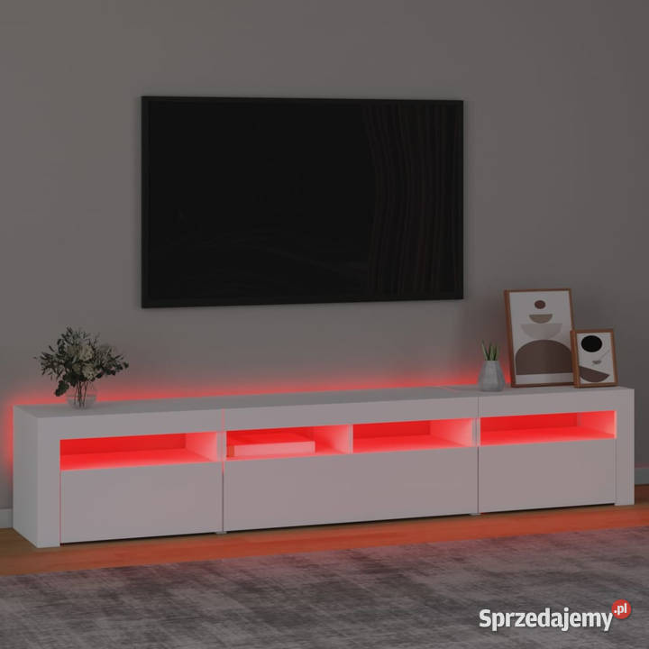 Szafka pod TV z oświetleniem LED biała 210x35x40 Warszawa