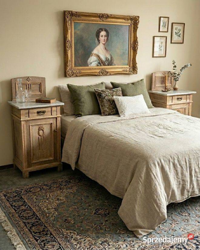 Para dębowych szafek nocnych z marmurem Meble