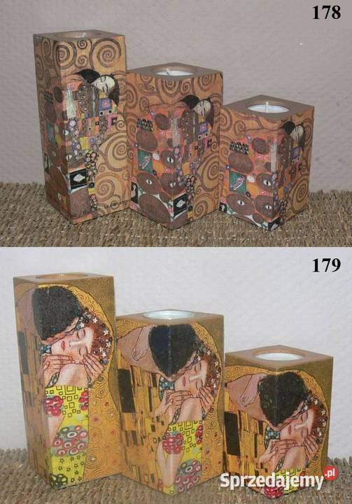 Zestaw 3 duże świeczniki Klimt różne wzory Halinów