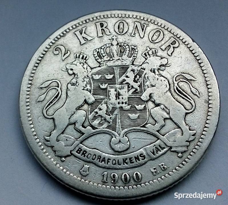SZWECJA2 KORONY1900 r SREBRO 0800 OSCCAR ŁADNA Numizmatyka