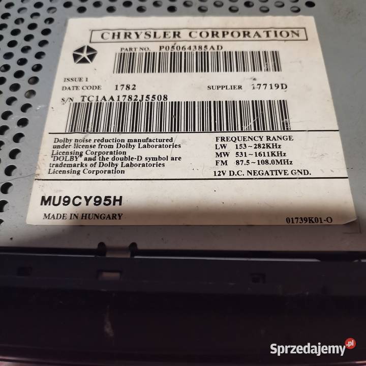 RADIO CHRYSLER CRUISER P05P064385AD Gubin