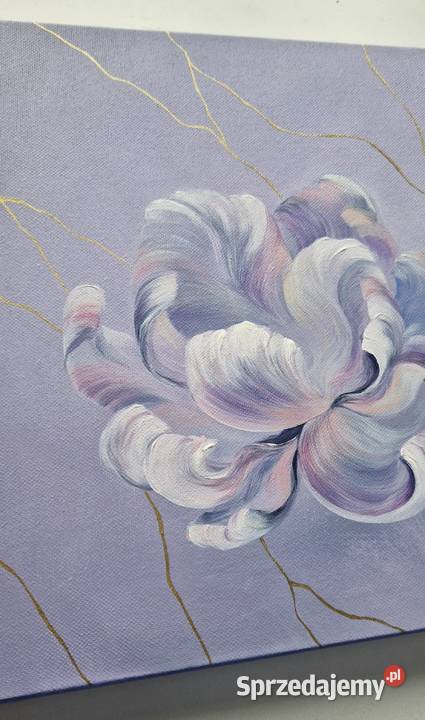 Obraz kwiat złoto i widoczna struktura farby Limanowa sprzedam