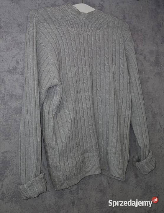 Sweter damski popielaty golf warkocze 38M golf Łódź