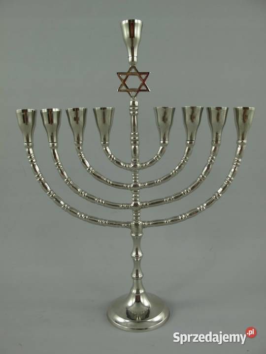 ŚWIECZNIK chromowy ŻYDOWSKI CHANUKA MENORA Antyki wielkopolskie Gizałki sprzedam